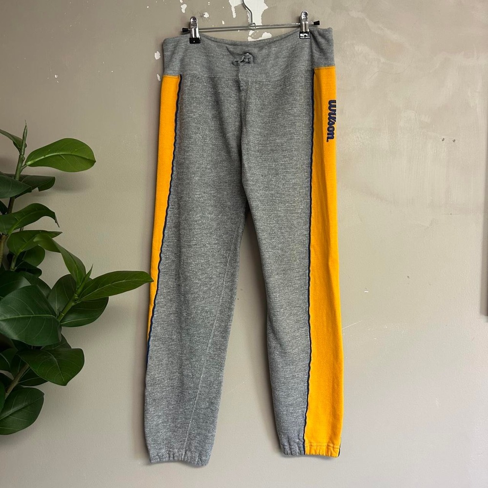 Vintage 80s Wilson Yellow Striped Sweatpants Grey Mens Medium Made in USA